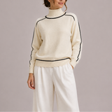 Women's Contrast Trim Roll Neck Jumper – Beige