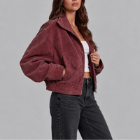 Women's Red Oversized Suede-Look Bomber Jacket