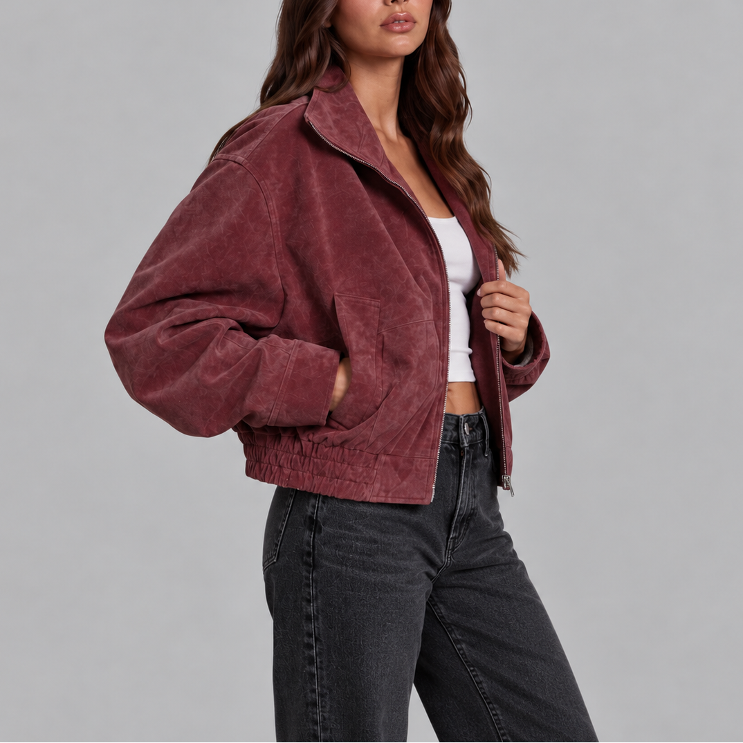 Women's Red Oversized Suede-Look Bomber Jacket
