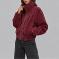 Women's Red Oversized Suede-Look Bomber Jacket – Red