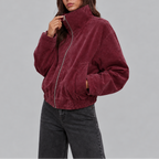Women's Red Oversized Suede-Look Bomber Jacket – Red