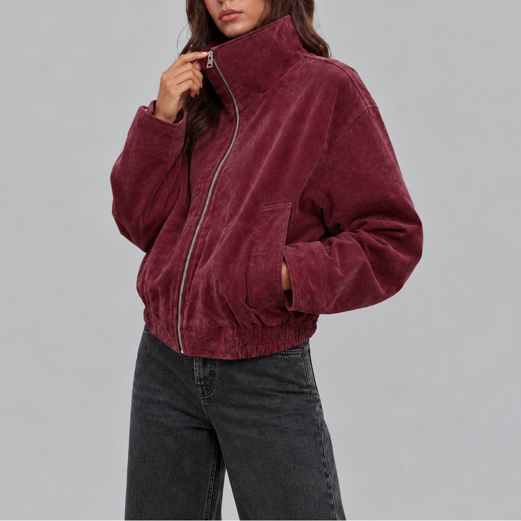 Women's Red Oversized Suede-Look Bomber Jacket – Red