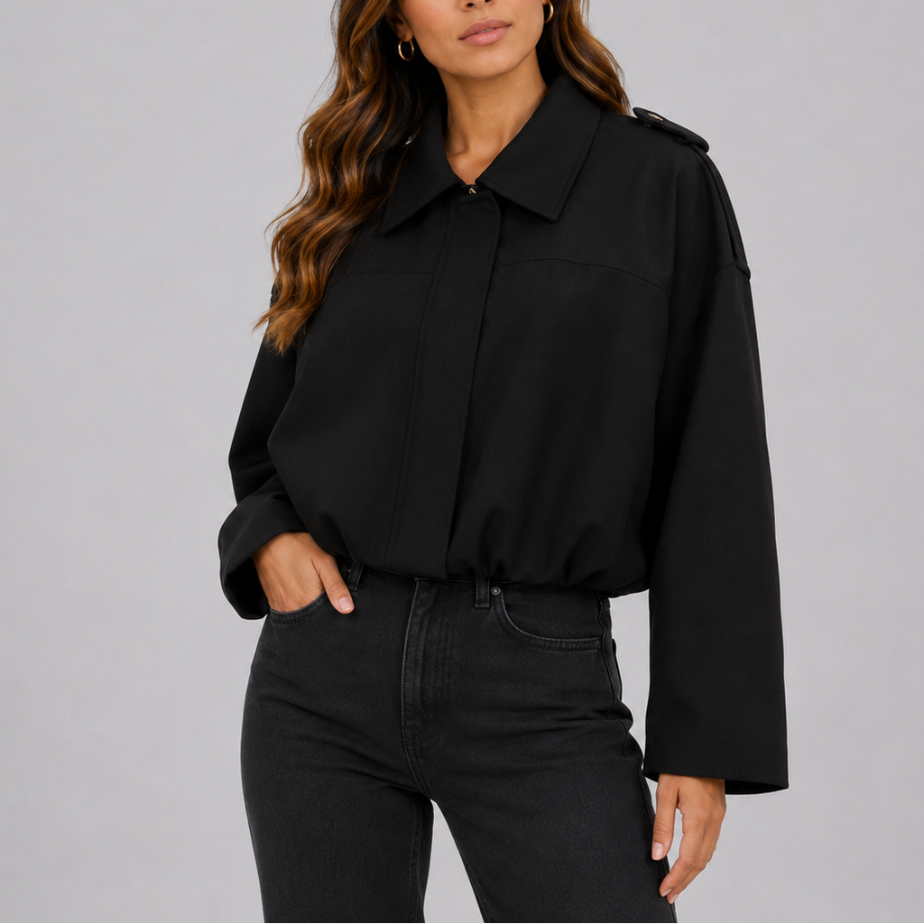 Women's Oversized Suede-Look Bomber Jacket – Black