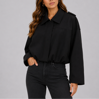 Women's Oversized Suede-Look Bomber Jacket – Black