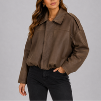 Women's Oversized Suede-Look Bomber Jacket – Brown