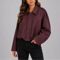 Women's Oversized Suede-Look Bomber Jacket – Purple
