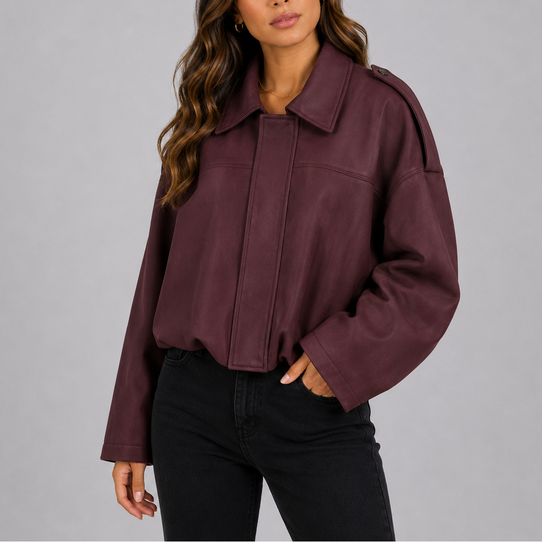 Women's Oversized Suede-Look Bomber Jacket – Purple