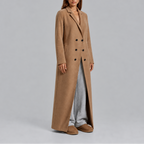 Women's Longline Double-Breasted Winter Coat – Beige
