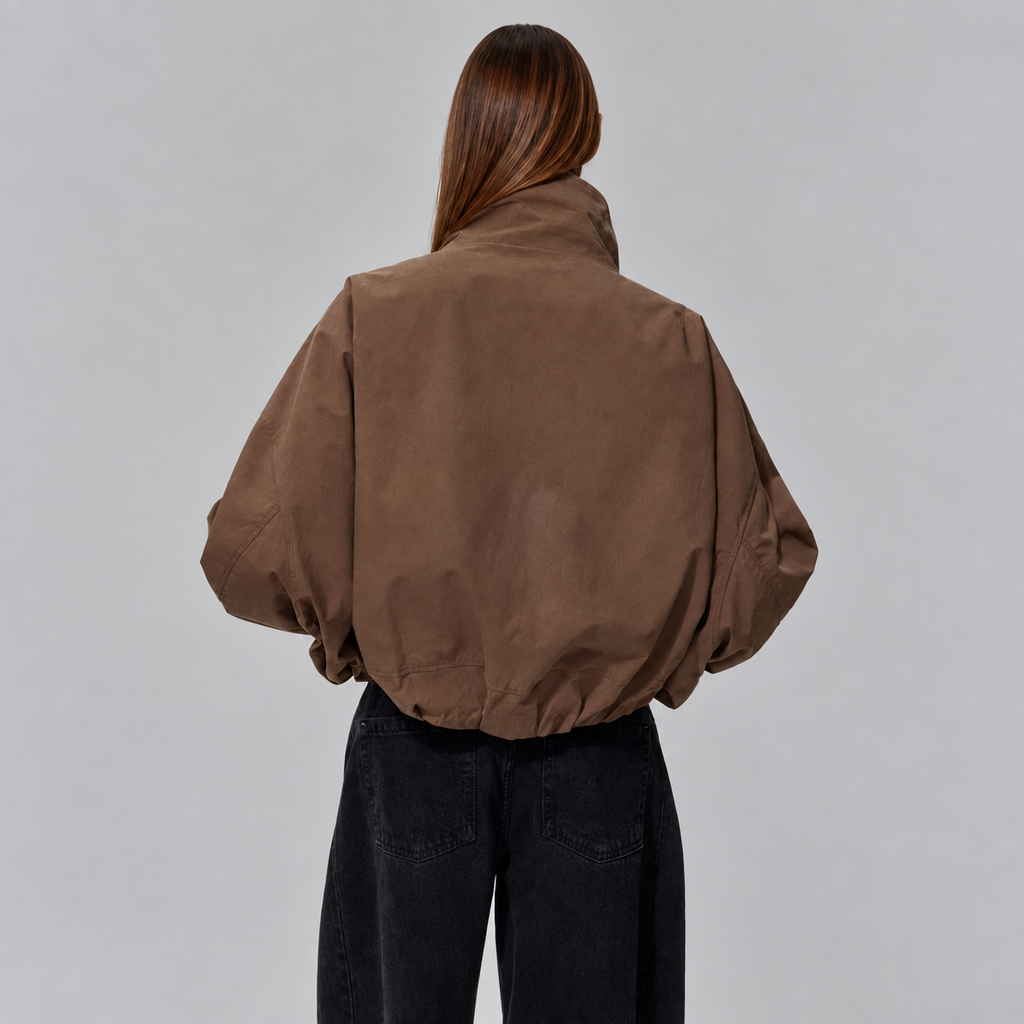 Women's Brown Cropped Oversized Bomber Jacket