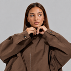 Women's Brown Cropped Oversized Bomber Jacket