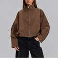 Women's Brown Cropped Oversized Bomber Jacket – Brown