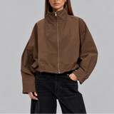 Women's Brown Cropped Oversized Bomber Jacket