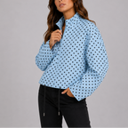 Women's Polka Dot Bomber Jacket – Stand Collar – light blue