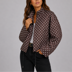 Women's Polka Dot Bomber Jacket – Stand Collar – Brown