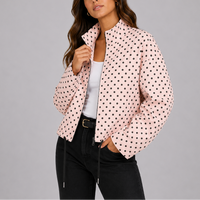 Women's Polka Dot Bomber Jacket – Stand Collar – Pink