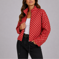 Women's Polka Dot Bomber Jacket – Stand Collar – Red