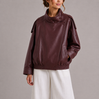Women's Oversized Faux Leather Bomber Jacket with High Collar – Red Carpet