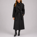 Women's Tailored Double-Breasted Trench Coat with Belt – Black