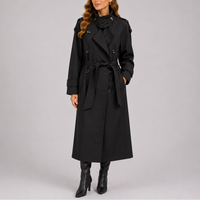Women's Tailored Double-Breasted Trench Coat with Belt – Black