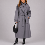Women's Tailored Double-Breasted Trench Coat with Belt – Gray
