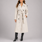Women's Tailored Double-Breasted Trench Coat with Belt – White