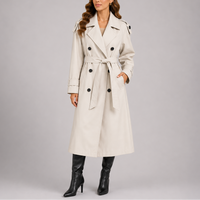 Women's Tailored Double-Breasted Trench Coat with Belt – White