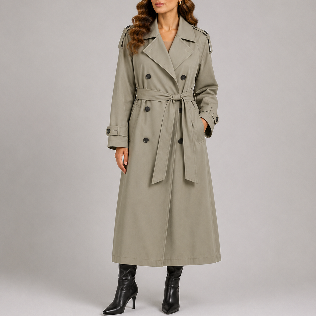 Women's Long Trench Coat – Relaxed Fit – Green