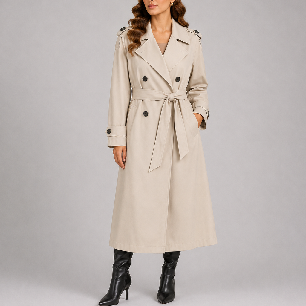 Women's Long Trench Coat – Relaxed Fit – Beige