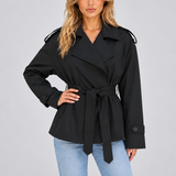 Damen Kurzer Doppelreihiger Trenchcoat mit Gürtel – Büro, Freizeit