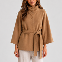 Women's Cape Jacket with Stand Collar – Brown