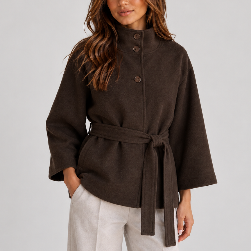 Women's Cape Jacket with Stand Collar – Dark brown