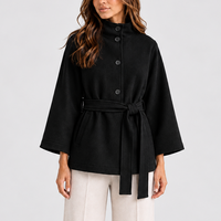 Women's Cape Jacket with Stand Collar – Black