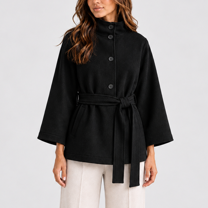 Women's Cape Jacket with Stand Collar – Black