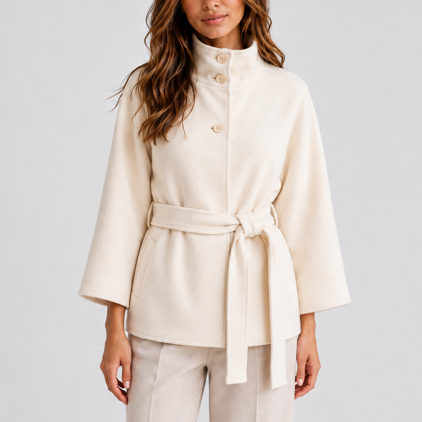 Women's Cape Jacket with Stand Collar – White