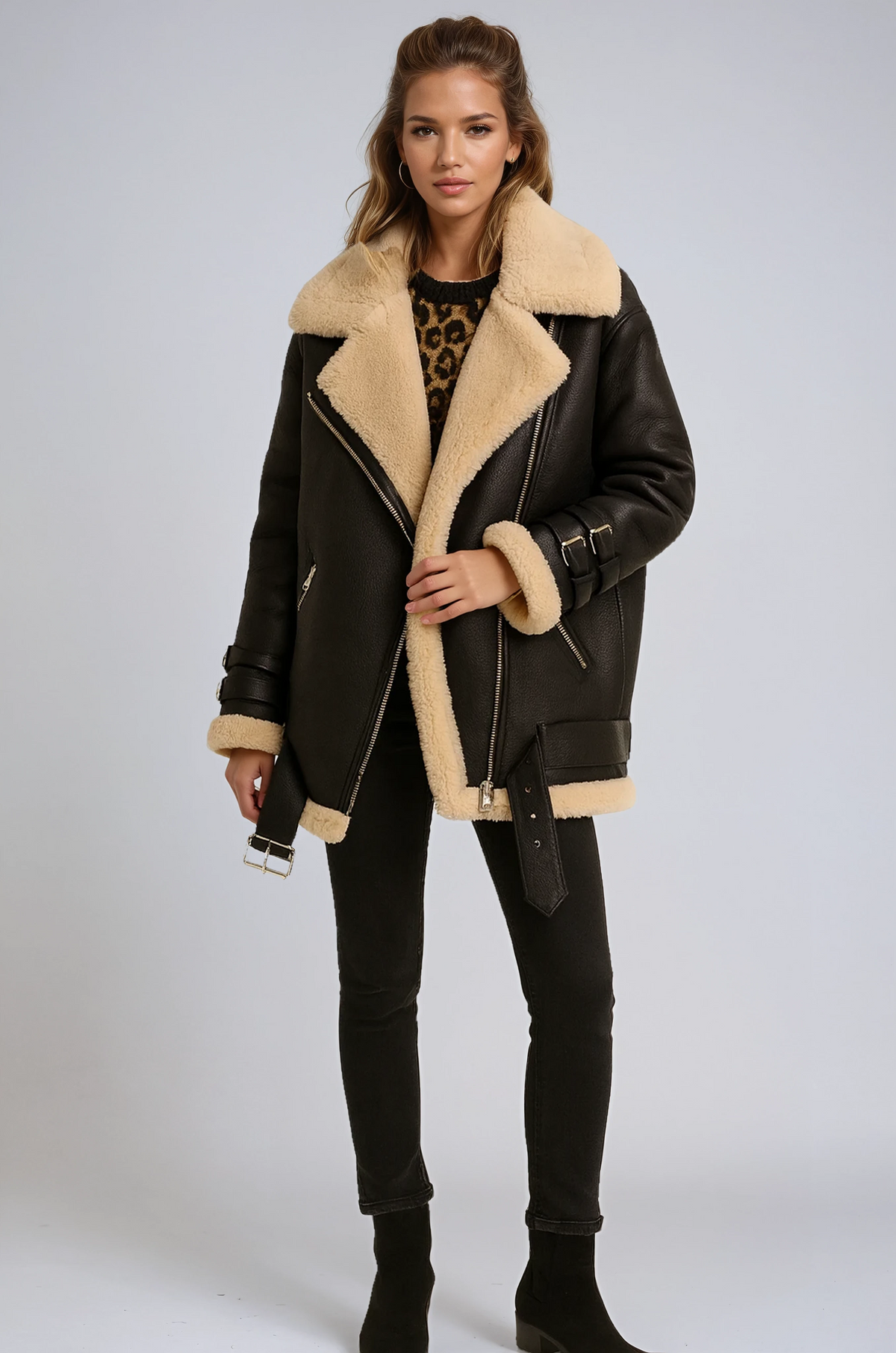 Women's Suede-Finish Pilot Jacket – Classic Bomber – Black