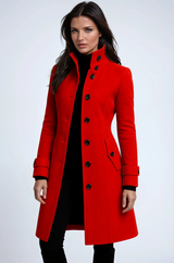 Women's High Collar Long Trench Coat – Red