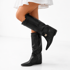 Women's Black Vegan Leather Pointed Toe Knee-High Boots