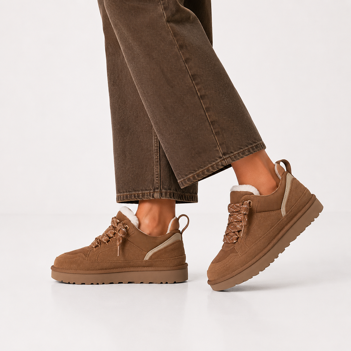 Women's Suede-Look Platform Winter Trainers – Brown