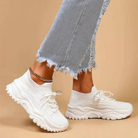 Chunky Knit Lace-Up Sneakers - Comfortable Casual Footwear for Everyday Use