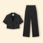 Women's Two-Piece Pinstripe Suit – Cropped Blazer & Wide-Leg Trousers