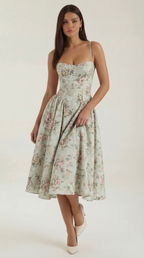 Corset Midi Dress in Elegant Fabric for Formal Events and Special Occasions