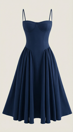 Corset Midi Dress in Stretch Fabric - Elegant Evening Wear for Special Occasions