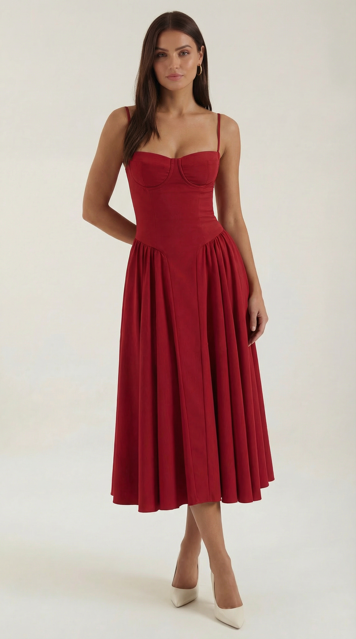 Corset Midi Dress in Stretch Fabric - Elegant Evening Wear for Special Occasions