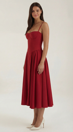 Corset Midi Dress in Stretch Fabric - Elegant Evening Wear for Special Occasions
