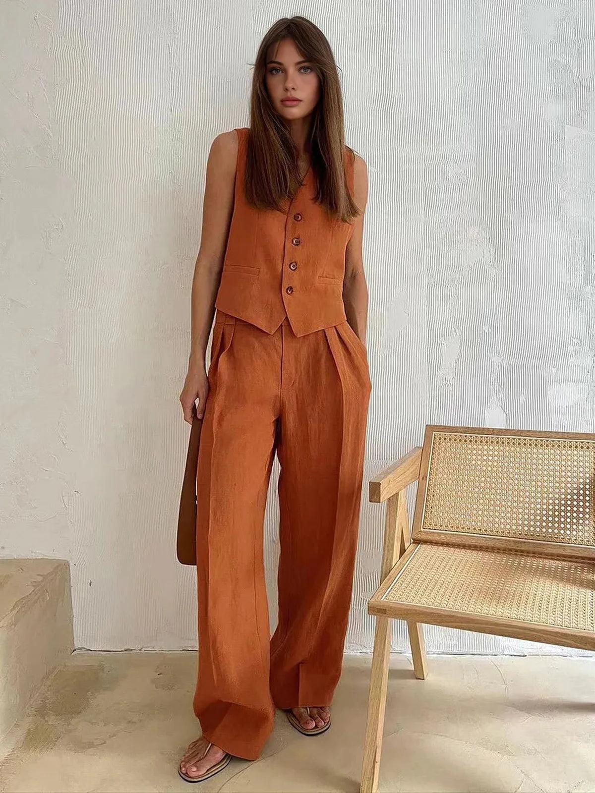 Cotton Linen Casual Two-Piece Outfit for Relaxation and Everyday Wear