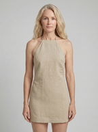 Cotton Linen Halter Neck Mini Dress for Women - Casual Summer Wear