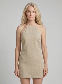 Cotton Linen Halter Neck Mini Dress for Women - Casual Summer Wear