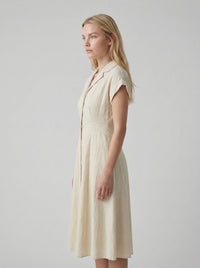 Cotton Linen Midi Dress for Women - Tailored Shirt Style, Casual Wear