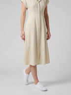 Cotton Linen Midi Dress for Women - Tailored Shirt Style, Casual Wear