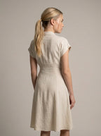 Cotton Linen Midi Dress for Women - Tailored Shirt Style, Casual Wear